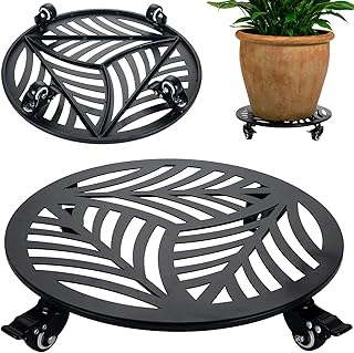 1 Pack 16-inch Extra-Large Metal Plant Caddy with Wheels, Heavy-Duty, Black