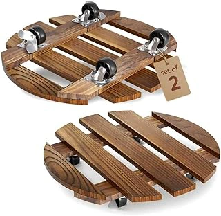 2 Pack 12-inch Wood Plant Caddy with 360 Lock Wheels for Indoor Outdoor Stand
