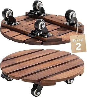2-Pack 14 Inch Acacia Wood Plant Caddy with Wheels – Heavy-Duty Plant Dolly with 264 Lbs Capacity, 360° Lockable Wheels for Large Plant Pots, Heavy Objects, Ideal for Indoor and Outdoor Use
