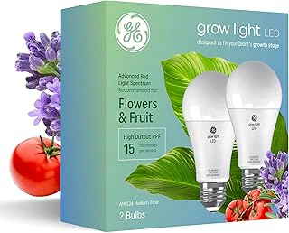 GE A19 LED Grow Light Bulbs for Indoor Plants, Advanced Red Spectrum, 2 Pack