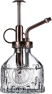 Green Glass Plant Mister Spray Bottle with Gold Top Pump, 6.5" (Gray+Bronze)
