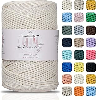 Makromecity 2mm Recycled Cotton Macrame Cord, 195 Yards (Ecru)