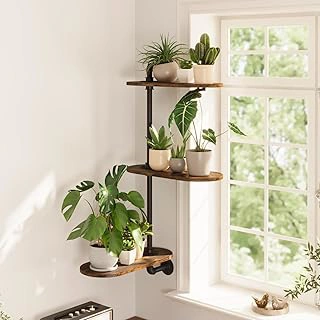 GENTINGBRO 3-Tier Rotating Wood Wall Mount Window Plant Shelf