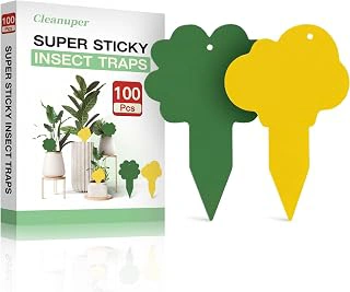 100 Pack Yellow & Green Sticky Gnat Traps for Plants
