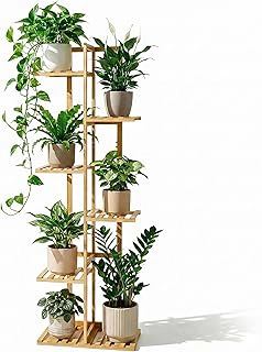 ROSSNY 48" Tall 6-Tier 7-Potted Bamboo Corner Plant Stand for Indoor Plants