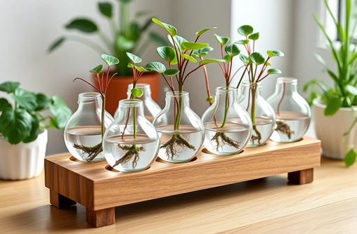 Desktop glass vases that turn plant cuttings into attractive decor while they root.